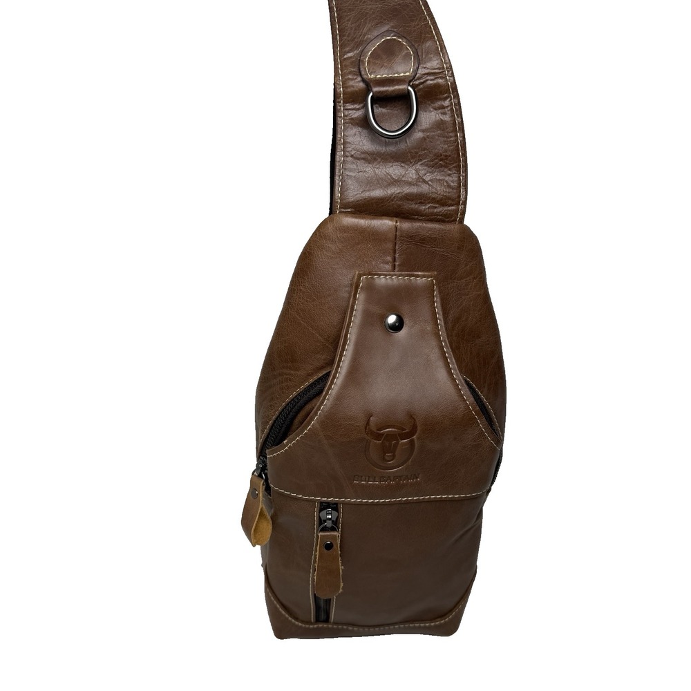 Leather Sling Bag Mens Chest Bag Casual Shoulder Crossbody Bags Travel Hiking...